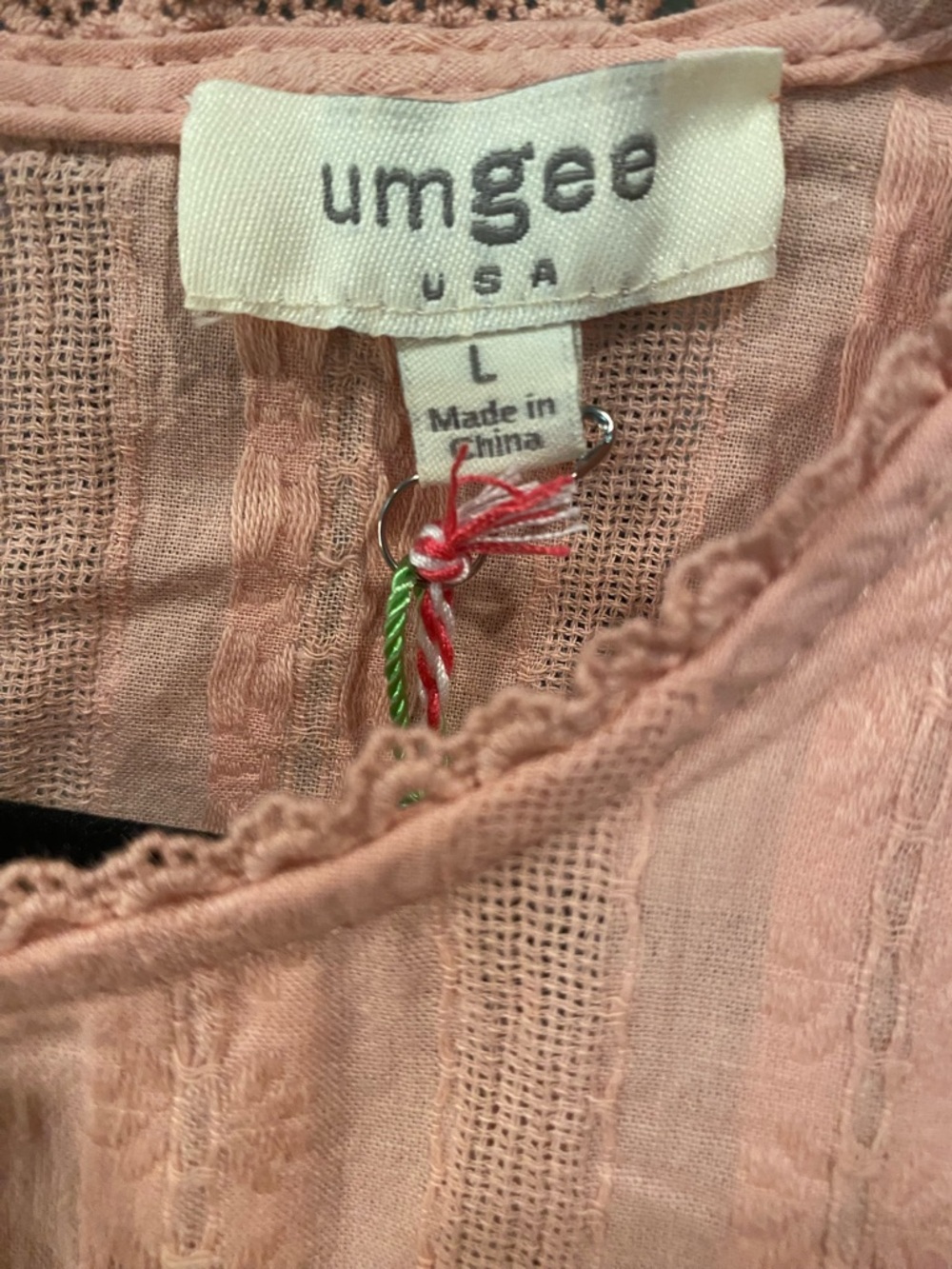 Umgee Boutique Style Swiss Dot Ruffle Blouse Womens Size Large NWT Peach Pink - Picture 5 of 8